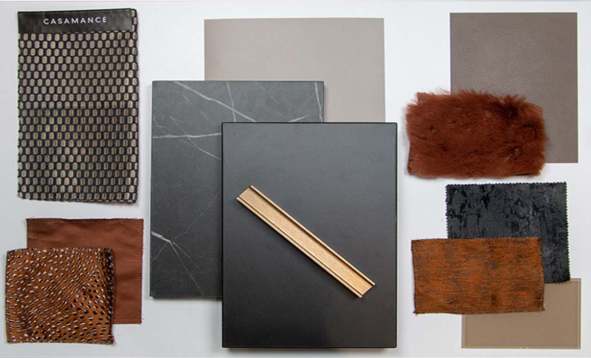 grey black and gold interior moodboard