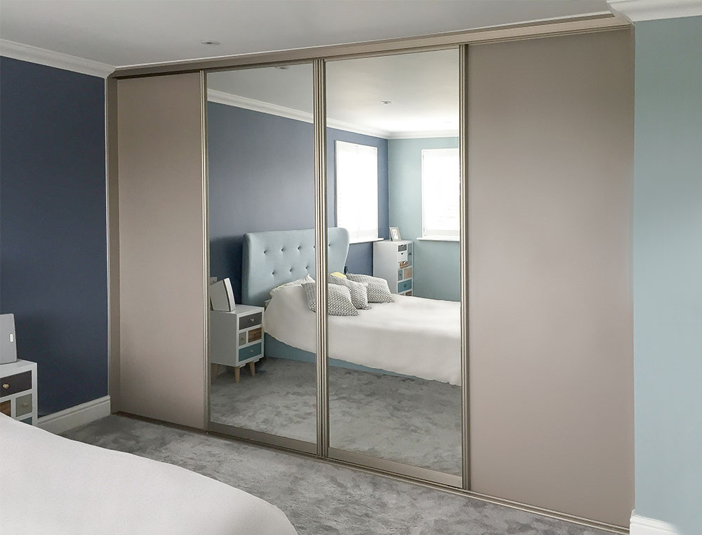 beige sliding mirrored wardrobe
