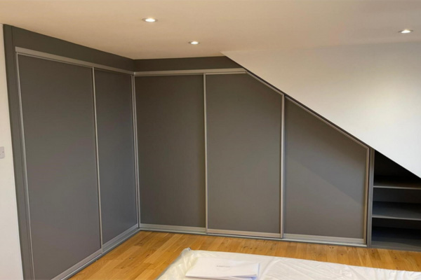 dark grey angled sliding wardrobe