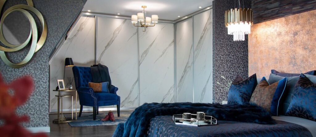special finish angled corner sliding wardrobe