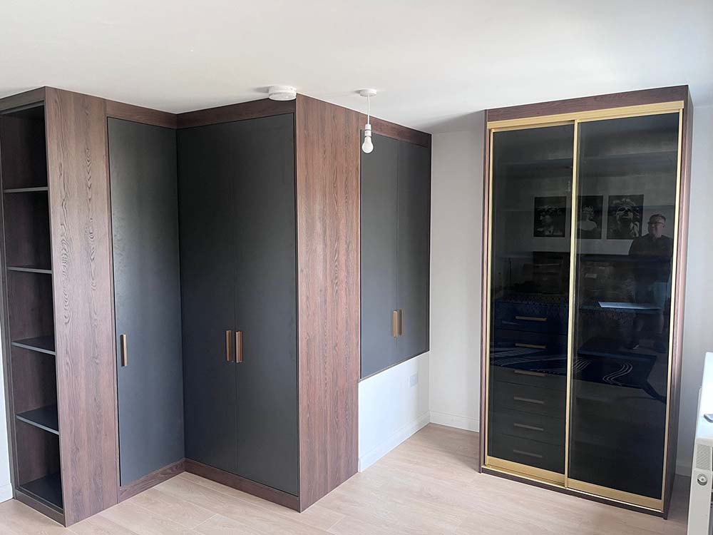 hinge and sliding woodgrain wardrobe