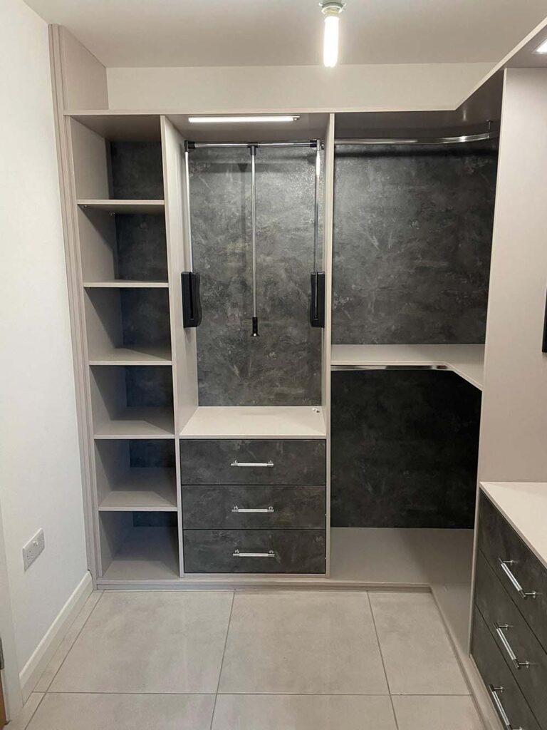 walk in wardrobe with accessories