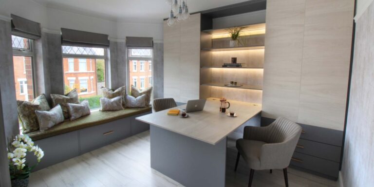 home office with sliding unit