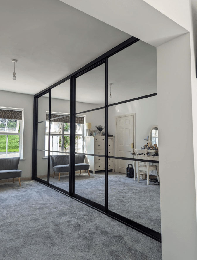 black frame mirror sliding wardrobe
