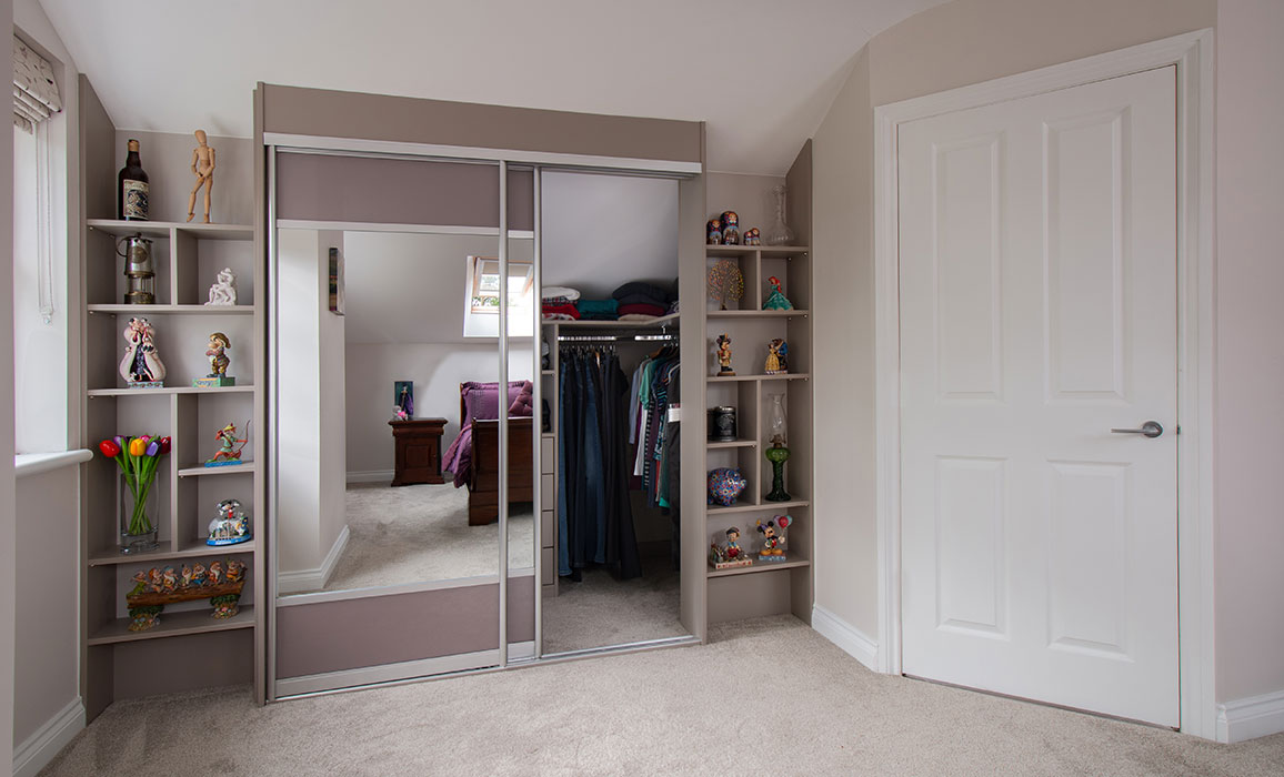 child's sliding mirrored wardrobe with shelving