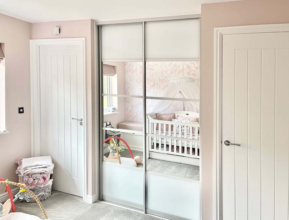 mirror and glass two door wardrobe