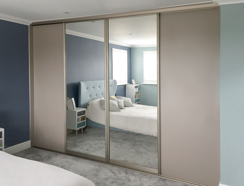 beige sliding mirrored wardrobe