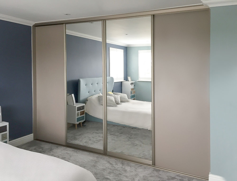 wood and mirrored finished wardrobe